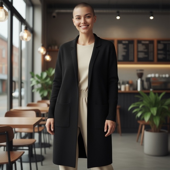 Sweaters - Black Open Front Knit Sweater Coat